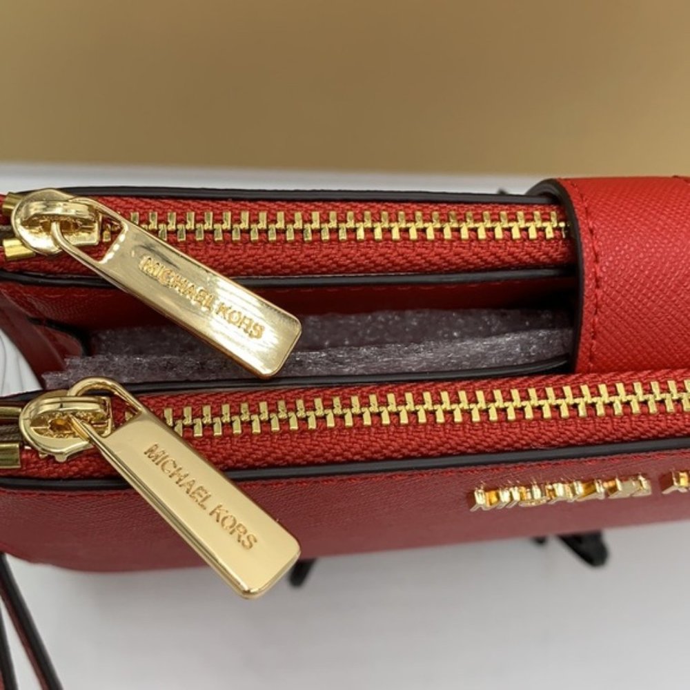 Michael Kors Large Double Zip Wristlet Leather Flame Color - Picture 8 of 16